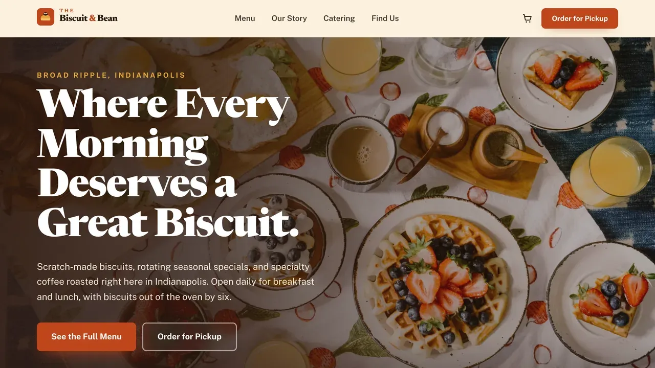The Biscuit & Bean homepage — a Tier 1 café site